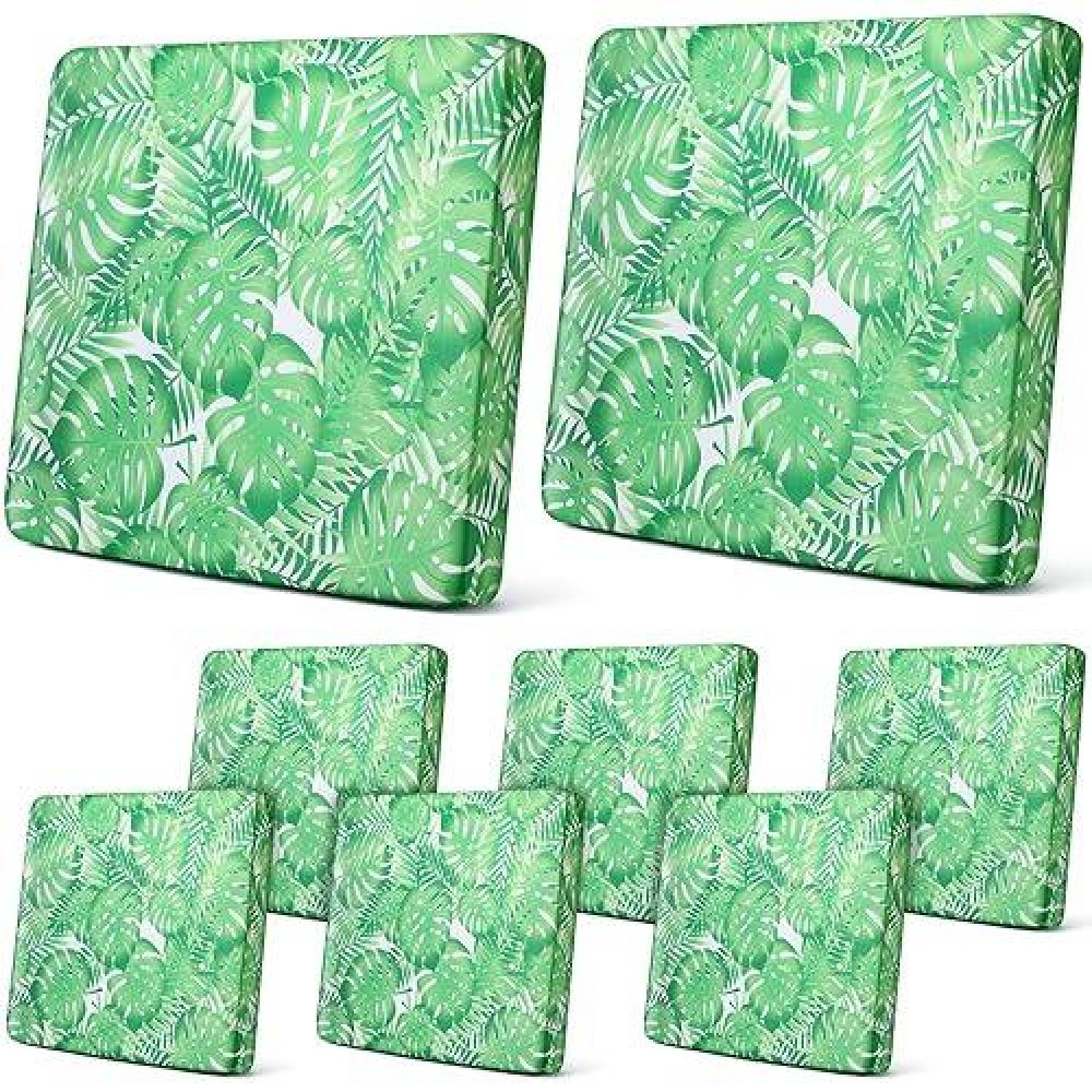 Newwiee 8Pcs Patio Stretch Sofa Cushion Cover Outdoor Cushion Cover Replacement Patio Furniture Cushions Couch Slipcovers Chair Seat Cover Soft Flexibility Protector(Green  Monstera)