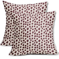 Burgundy Cream Pillow Covers 16X16 Set Of 2 Boho Design Polka Dot Throw Pillows Modern Brush Strokes Print Decorative Outdoor Pi