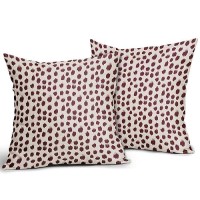 Burgundy Cream Pillow Covers 16X16 Set Of 2 Boho Design Polka Dot Throw Pillows Modern Brush Strokes Print Decorative Outdoor Pi