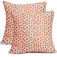 Orange Cream Pillow Covers 18X18 Set Of 2 Boho Design Polka Dot Throw Pillows Modern Brush Strokes Print Decorative Outdoor Pill