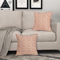 Orange Cream Pillow Covers 18X18 Set Of 2 Boho Design Polka Dot Throw Pillows Modern Brush Strokes Print Decorative Outdoor Pill