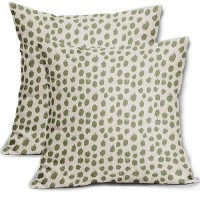 Sage Green Cream Pillow Covers 20X20 Set Of 2 Boho Design Polka Dot Throw Pillows Modern Brush Strokes Print Decorative Outdoor