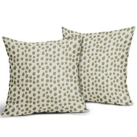 Sage Green Cream Pillow Covers 20X20 Set Of 2 Boho Design Polka Dot Throw Pillows Modern Brush Strokes Print Decorative Outdoor