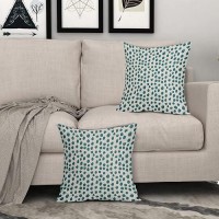 Teal Cream Pillow Covers 16X16 Set Of 2 Boho Design Polka Dot Throw Pillows Modern Brush Strokes Print Decorative Outdoor Pillow