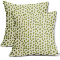 Lime Green Cream Pillow Covers 18X18 Set Of 2 Boho Design Polka Dot Throw Pillows Modern Brush Strokes Print Decorative Outdoor