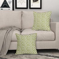 Lime Green Cream Pillow Covers 18X18 Set Of 2 Boho Design Polka Dot Throw Pillows Modern Brush Strokes Print Decorative Outdoor