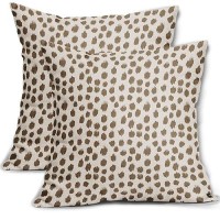 Brown Cream Pillow Covers 16X16 Set Of 2 Boho Design Polka Dot Throw Pillows Modern Brush Strokes Print Decorative Outdoor Pillo