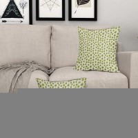 Lime Green Cream Pillow Covers 16X16 Set Of 2 Boho Design Polka Dot Throw Pillows Modern Brush Strokes Print Decorative Outdoor