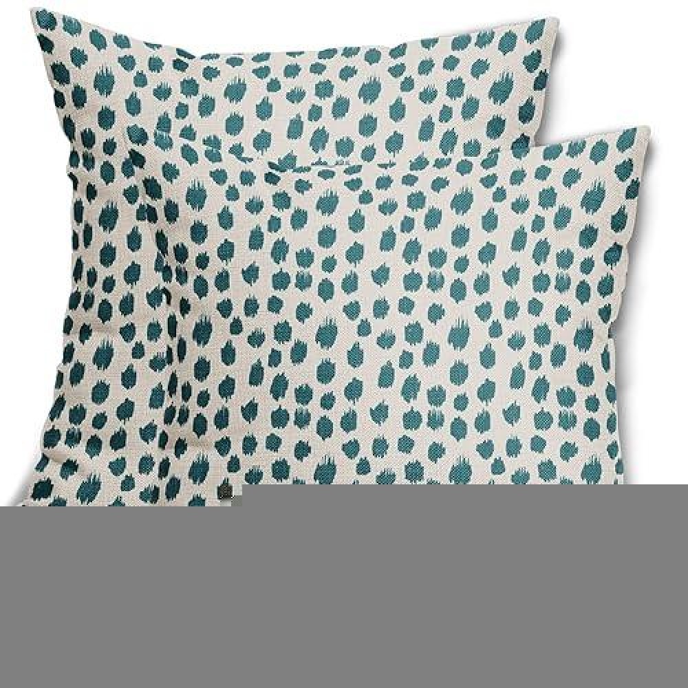 Teal Cream Pillow Covers 20X20 Set Of 2 Boho Design Polka Dot Throw Pillows Modern Brush Strokes Print Decorative Outdoor Pillow