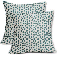 Teal Cream Pillow Covers 18X18 Set Of 2 Boho Design Polka Dot Throw Pillows Modern Brush Strokes Print Decorative Outdoor Pillow