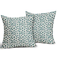 Teal Cream Pillow Covers 18X18 Set Of 2 Boho Design Polka Dot Throw Pillows Modern Brush Strokes Print Decorative Outdoor Pillow