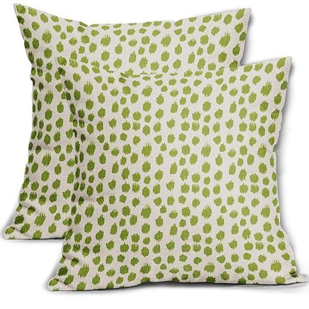 Lime Green Cream Pillow Covers 20X20 Set Of 2 Boho Design Polka Dot Throw Pillows Modern Brush Strokes Print Decorative Outdoor