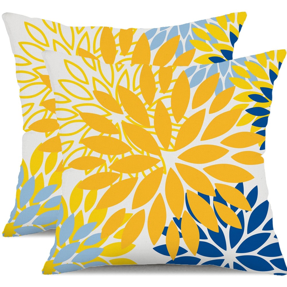 Dfxsz Yellow Blue Flower Pillow Covers 20X20 Inch Set Of 2 White Gray Colored Throw Pillows Outdoor Waterproof Decor For Living