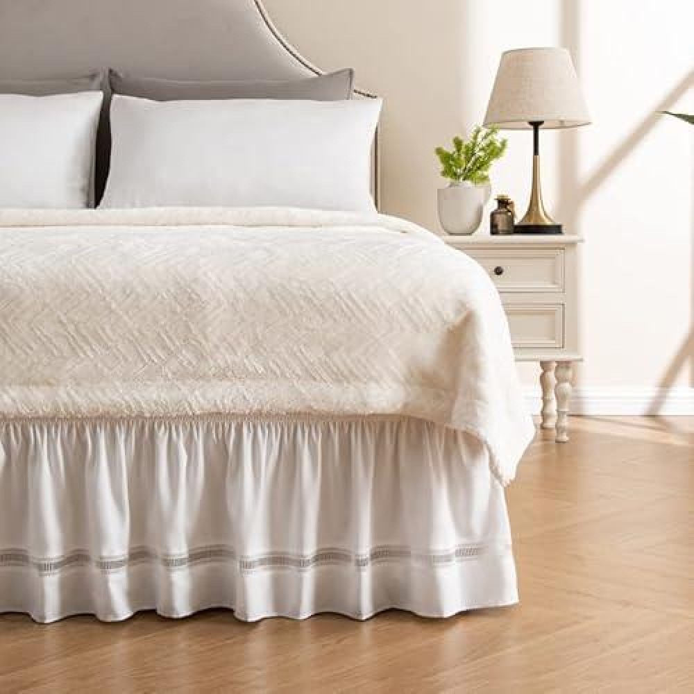 Miye Wrap Around Ruffled Lace Bed Skirt Elastic Dust Ruffle With Adjustable Belts Easy To Put On Bed Frame Cover Machine Was