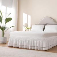 Miye Wrap Around Ruffled Lace Bed Skirt Elastic Dust Ruffle With Adjustable Belts Easy To Put On Bed Frame Cover Machine Was