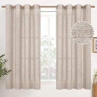 Youngstex Natural Linen Curtains 45 Inch Length For Short Window Linen Textured Curtains With Bronze Grommet Light Filtering Dra