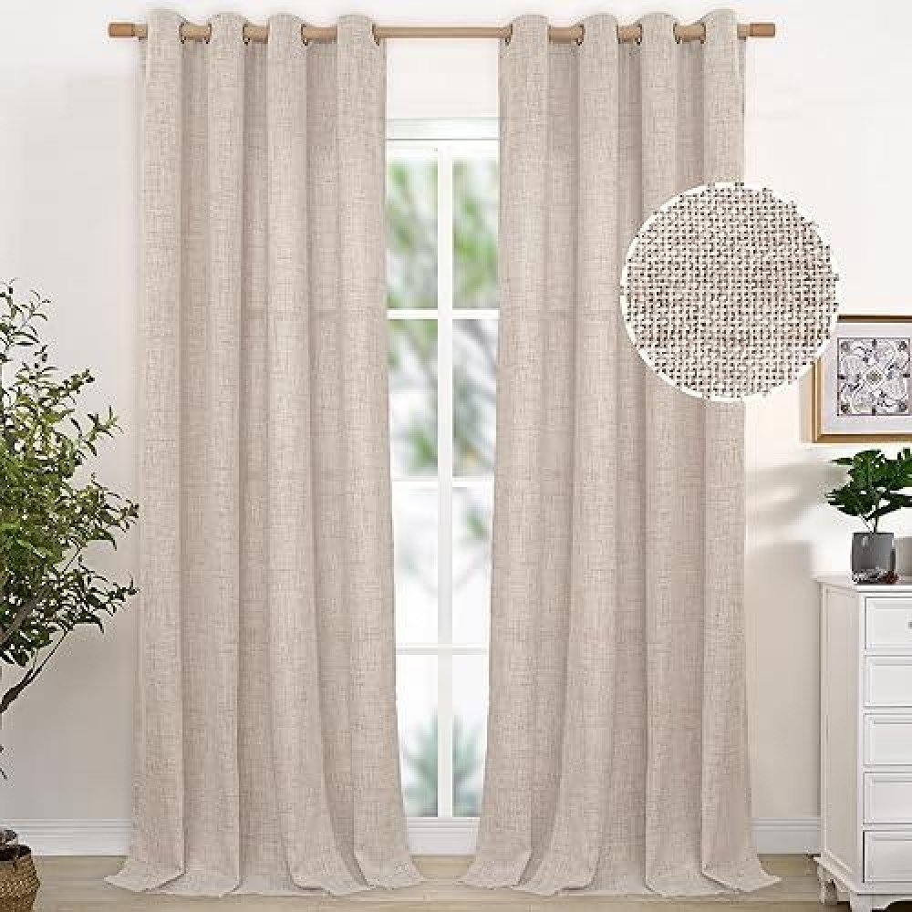 Youngstex Extre Long Linen Curtains For Living Room 108 Inches Length Bronze Grommet Natural Linen Textured Drapes Light Filteri