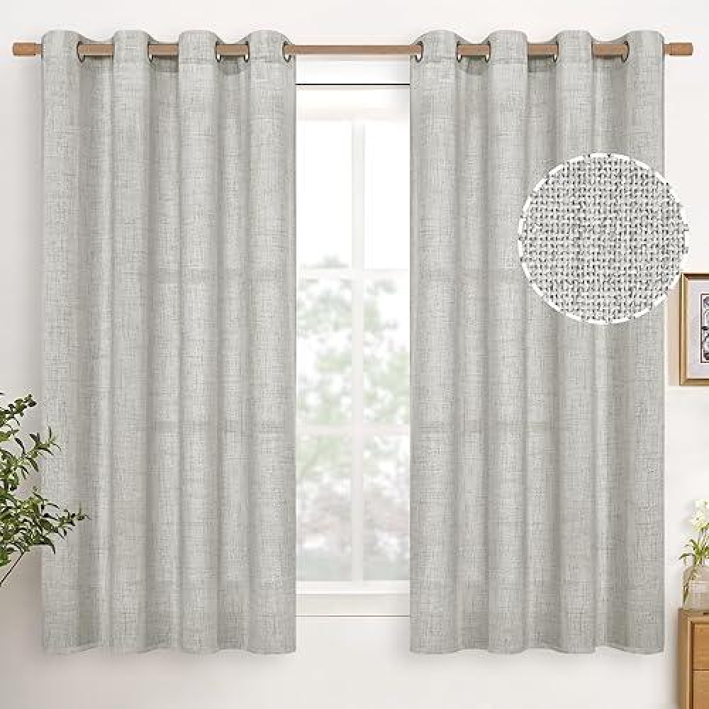 Youngstex Linen Curtains For Short Window Linen Textured Curtain With Bronze Grommet Light Filtering Window Treatment Panels For