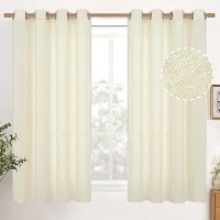 Youngstex Cream Linen Curtains 45 Inch For Short Window Light Filtering Textured Drapes With Bronze Grommet Lightweight For Bedr