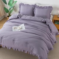 Andency Purple Twin Size Comforter66X90Inch 2 Pieces1 Ruffle Comforter And 1 Pillowcase Solid Farmhouse Shabby Chic Comfort