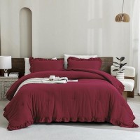 Andency Burgundy California King Comforter Set 3 Pieces Cal King Ruffle Farmhouse Shabby Chic Comforter Oversized All Season L