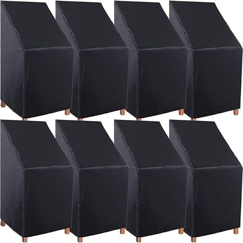 Tudomro 8 Pcs Stacking Outdoor Chair Covers Waterproof Black 210D Outdoor Patio Furniture Covers High Back Patio Chair Covers Wi