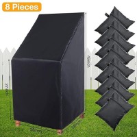 Tudomro 8 Pcs Stacking Outdoor Chair Covers Waterproof Black 210D Outdoor Patio Furniture Covers High Back Patio Chair Covers Wi