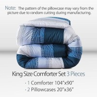 Andency Stripe Comforter Set King Size (104X90 Inch)  3 Pieces Navy Patchwork Striped Comforter  Soft Microfiber Down Alternative Comforter Bedding Set With Corner Loops