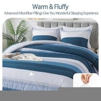 Andency Stripe Comforter Set King Size (104X90 Inch)  3 Pieces Navy Patchwork Striped Comforter  Soft Microfiber Down Alternative Comforter Bedding Set With Corner Loops