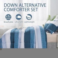 Andency Stripe Comforter Set King Size (104X90 Inch)  3 Pieces Navy Patchwork Striped Comforter  Soft Microfiber Down Alternative Comforter Bedding Set With Corner Loops