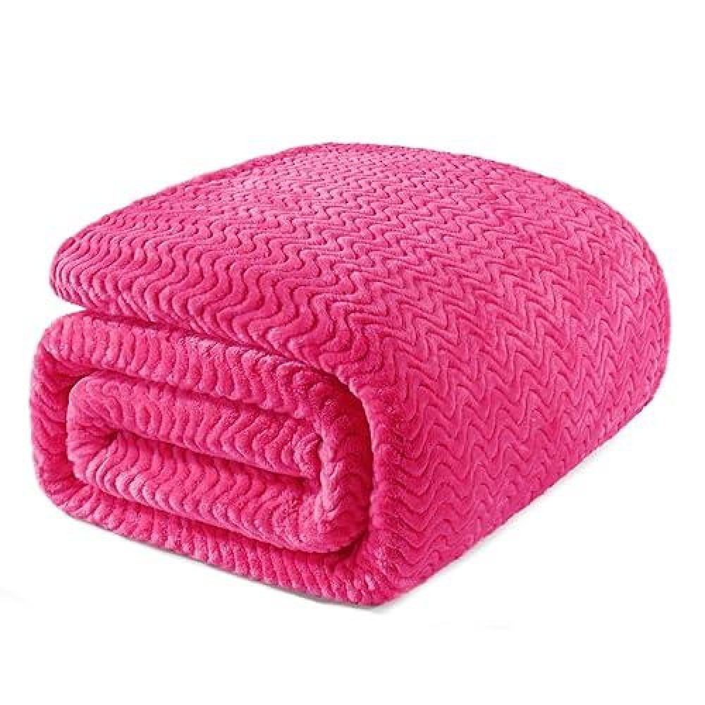 Exclusivo Mezcla Hot Pink Fleece Queen Size Blanket For Bed Super Soft Cozy Blankets With Decorative Wave Textured Lightweight