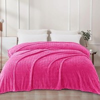 Exclusivo Mezcla Hot Pink Fleece Queen Size Blanket For Bed Super Soft Cozy Blankets With Decorative Wave Textured Lightweight