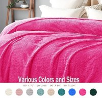 Exclusivo Mezcla Hot Pink Fleece Queen Size Blanket For Bed Super Soft Cozy Blankets With Decorative Wave Textured Lightweight