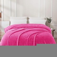 Exclusivo Mezcla Hot Pink Fleece King Size Blanket For Bed Super Soft Cozy Blankets With Decorative Wave Textured Lightweight