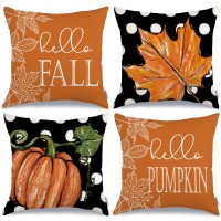 Geeory Fall Decorative Throw Pillow Covers 20 X 20 Inch Set Of 4 Hello Pumpkin Maple Leaves Fall Decor Outdoor Farmhouse Pillow