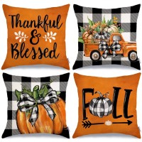 Geeory Fall Decorative Throw Pillow Covers 20 X 20 Inch Set Of 4 Pumpkins Thankful Blessed Buffalo Plaid Fall Decor Outdoor Far