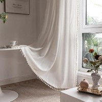 Deeprove White Boho Curtains 108 Inches Long For Bedroom Balcony Courtyard Hall Decor  Bohemian Embroidery Cream Cotton Linen French Country Window Treatment Tassel Drape  W52 X L108  1 Panel