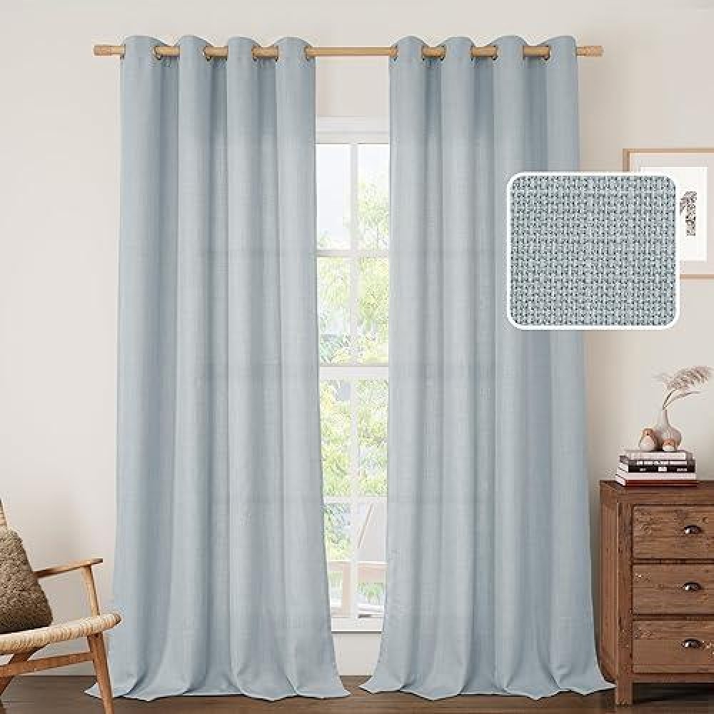 Lamit Linen Curtains 90 Inch For Bedroom Grommet Thick Linen Textured Sheer Curtains Light Filtering Privacy Window Curtains Fo