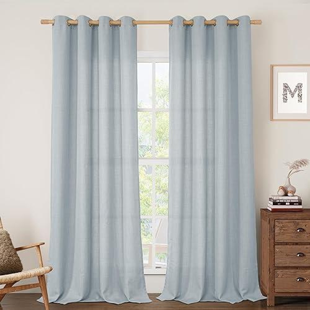 Lamit Linen Curtains 120 Inch For Bedroom Grommet Thick Linen Textured Sheer Curtains Light Filtering Privacy Window Curtains F