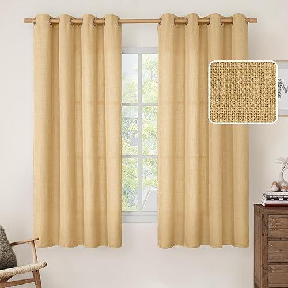 Lamit Farmhouse Linen Curtains For Bedroom Grommet Thick Linen Drapes Light Filtering Privacy Semi Sheer Natural Curtains For L