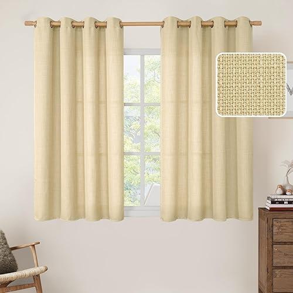 Lamit Faux Linen Window Curtains For Bedroom Grommet Privacy Protected Linen Light Filtering Semi Sheer Curtains For Farmhouse