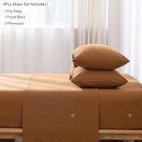 Moomee Bedding Sheet Set 100 Washed Cotton Linen Like Textured Breathable Durable Soft Comfy Dark Orange Queen