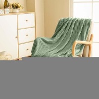 Vessia Flannel Fleece Throw Blanket For Couch Sofa Bed  300Gsm Microfiber Sage Green Striped Chair Blanket For Adults And Kids  Super Soft Warm Cozy Lightweight Ribbed Throw For All-Season