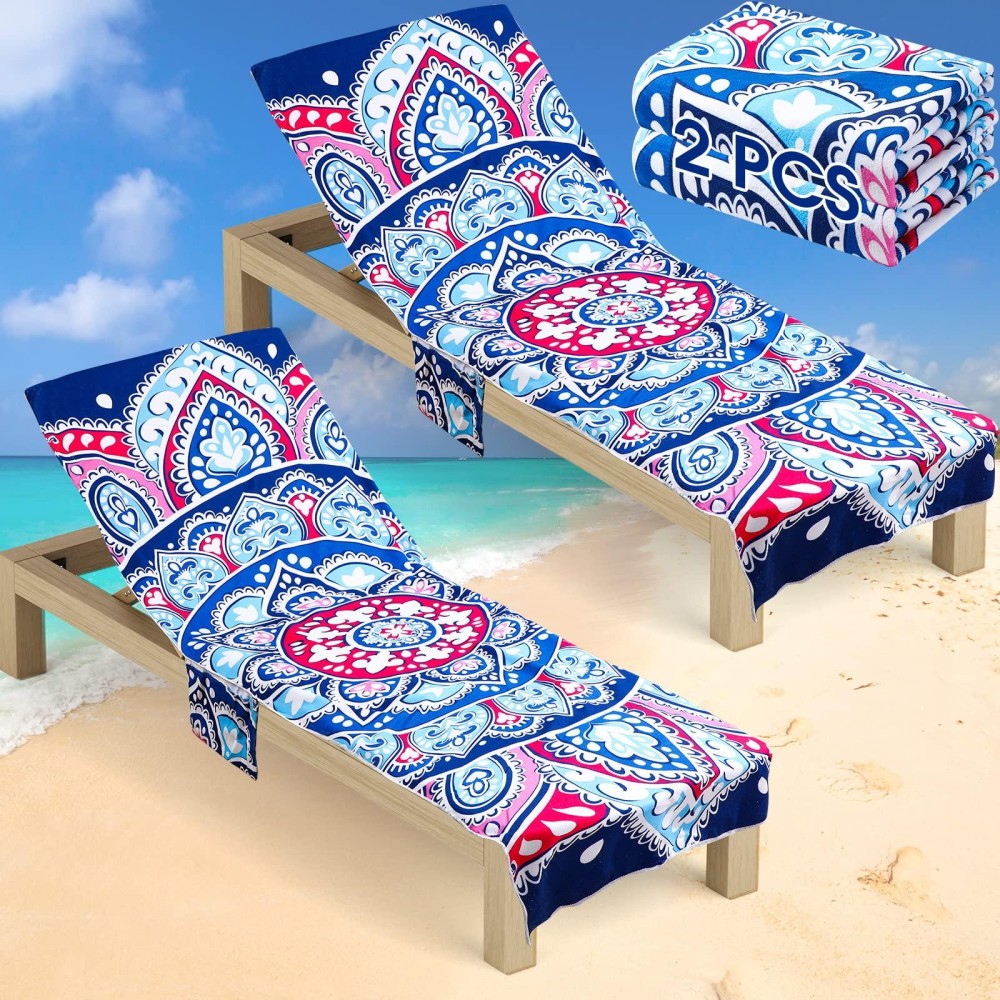 Oudain 2 Pcs Beach Chair Covers With Side Pockets Boho Pool Chaise Lounge Cover Mandala Microfiber Chaise Lounge Chair Towel Cov