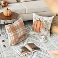 Avoin Colorlife Hello Fall Hello Pumpkin Throw Pillow Covers  20 X 20 Inch Autumn Thanksgiving Harvest Orange Eucalyptus Decorations For Sofa Couch Set Of 4