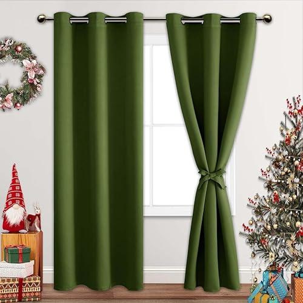 Jiuzhen Olive Green Blackout Curtains For Bedroom Light Blocking And Noise Reducing Grommet Curtains For Living Room Darkening