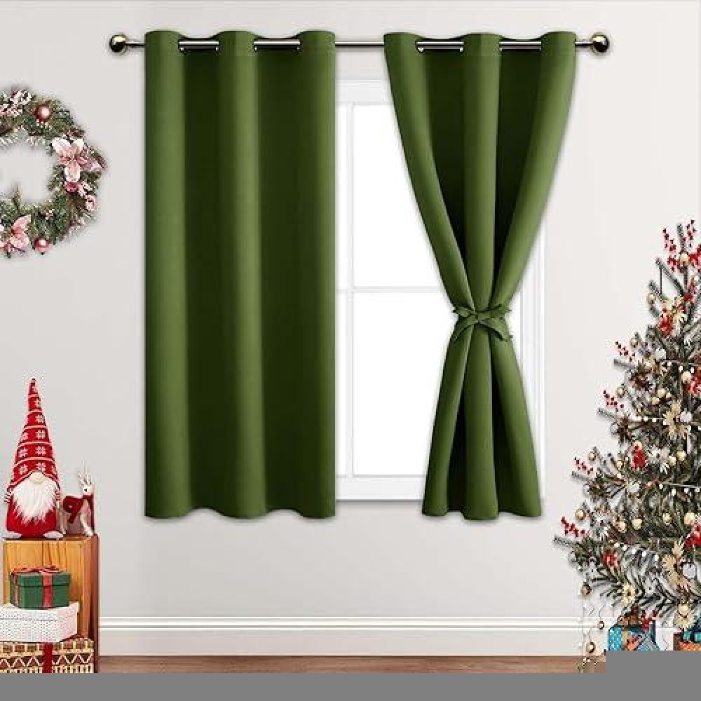 Jiuzhen Olive Green Blackout Curtains For Bedroom Light Blocking And Noise Reducing Grommet Curtains For Living Room Darkening