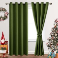 Jiuzhen Olive Green Blackout Curtains For Bedroom Light Blocking And Noise Reducing Grommet Curtains For Living Room Darkening