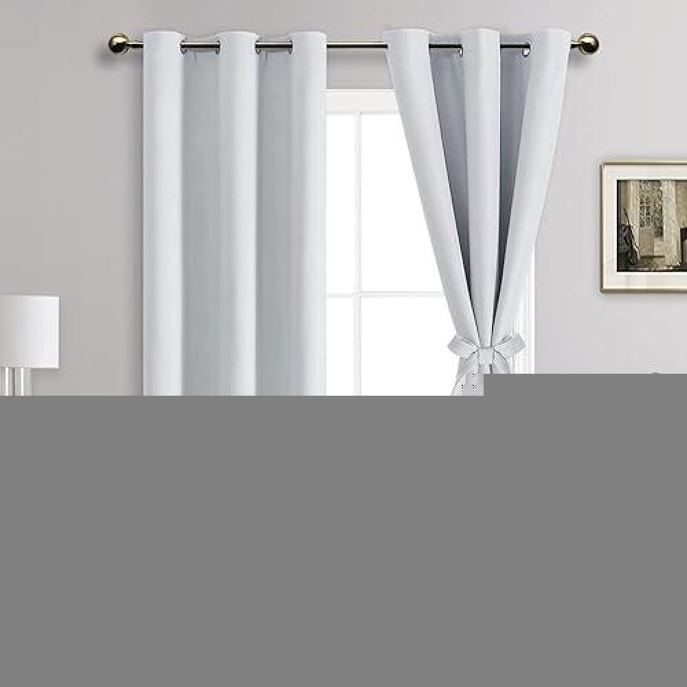 Jiuzhen Greyish White Blackout Curtains For Bedroom Light Blocking And Noise Reducing Grommet Curtains For Living Room Darkeni