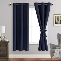 Jiuzhen Navy Blackout Curtains For Bedroom Light Blocking And Noise Reducing Grommet Curtains For Living Room Darkening Curtai